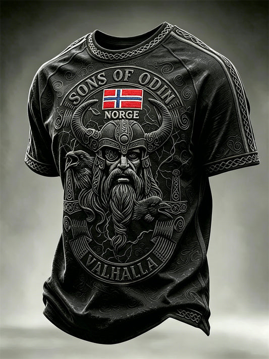 Herre-Norge vikingkriger Odin’s sønner keltisk knuteflagg trykk t-skjorte med kort ermer