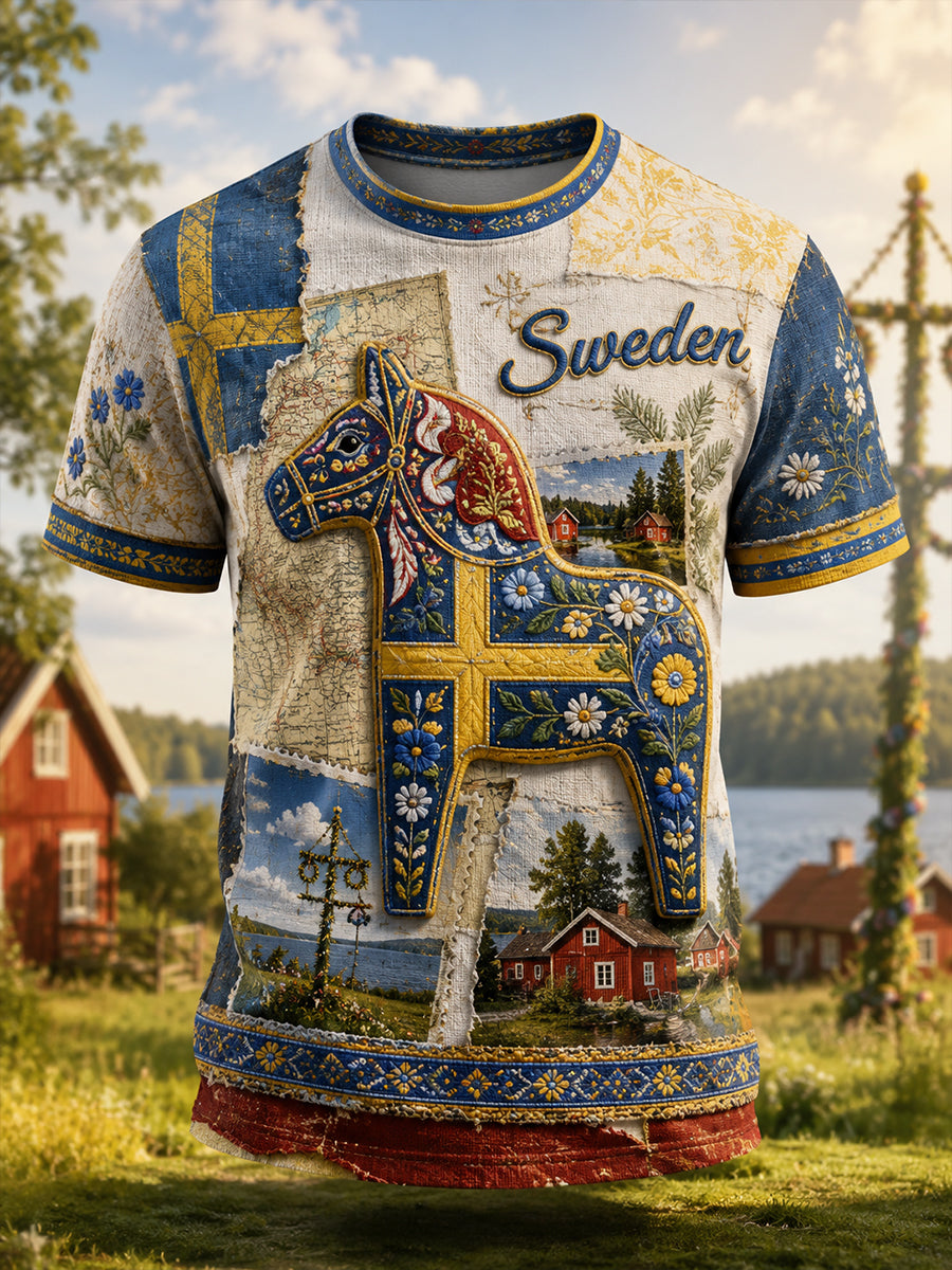 Herrtröja med korta ärmarna och djurmotiv på svenska
