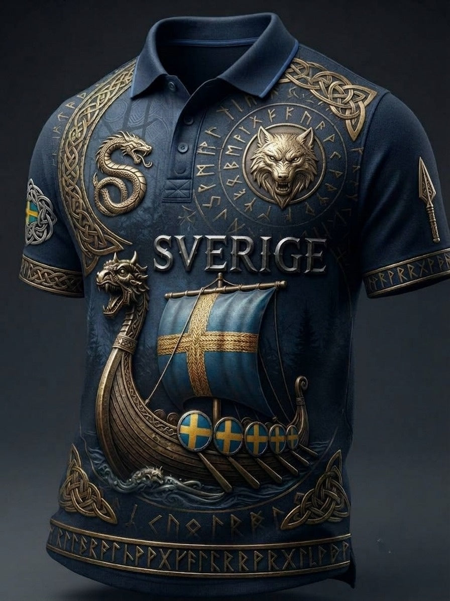 Herrpolotröja i retrovikingastil