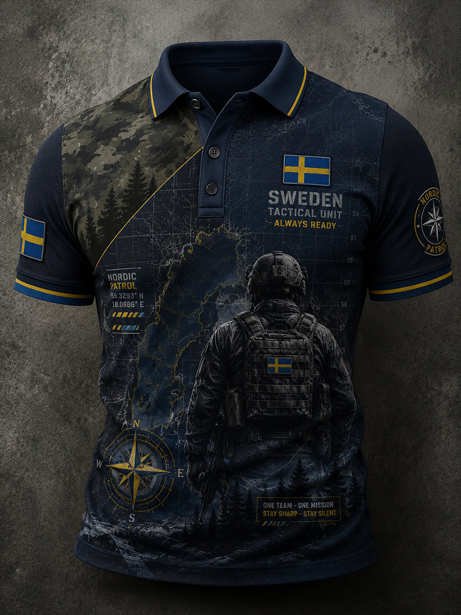 Mäns kortärm Polo tröja med camouflage militär-stil tryckt