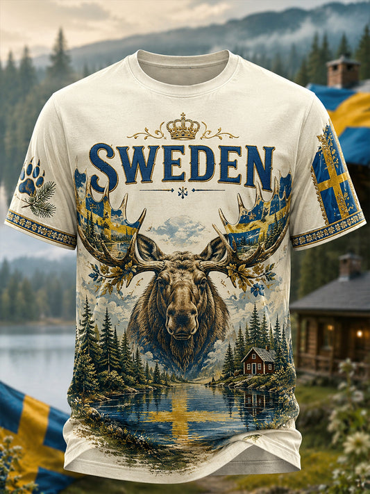 Herrtröja med korta ärmarna och djurmotiv på svenska