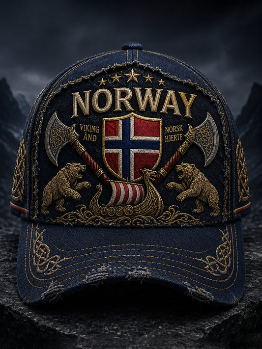 Unisex norsk vikingmotiv med patriotisk kunsttrykk på lue