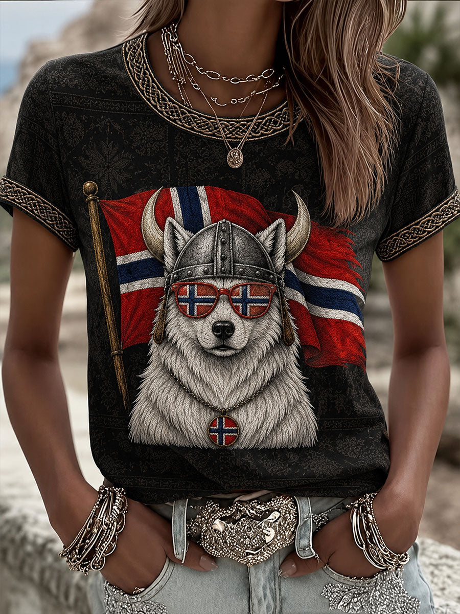 Damelue Norge Hund T-skjorte med korte ermer