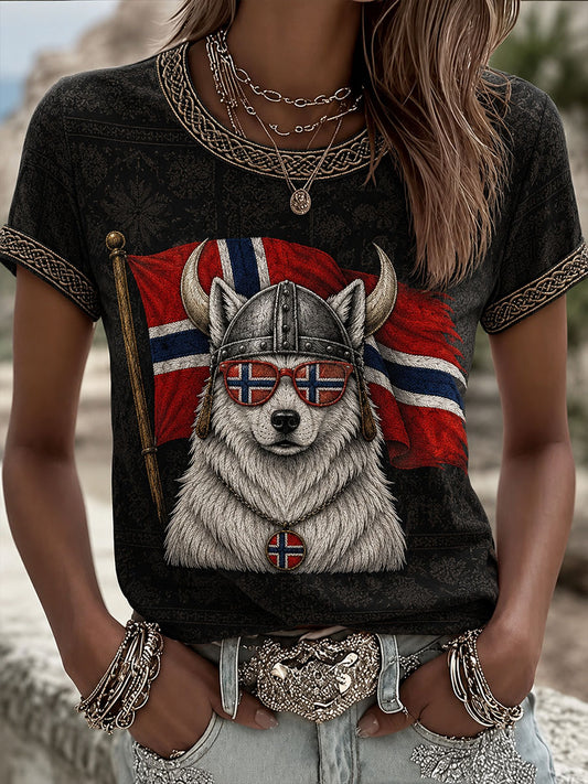 Damelue Norge Hund T-skjorte med korte ermer