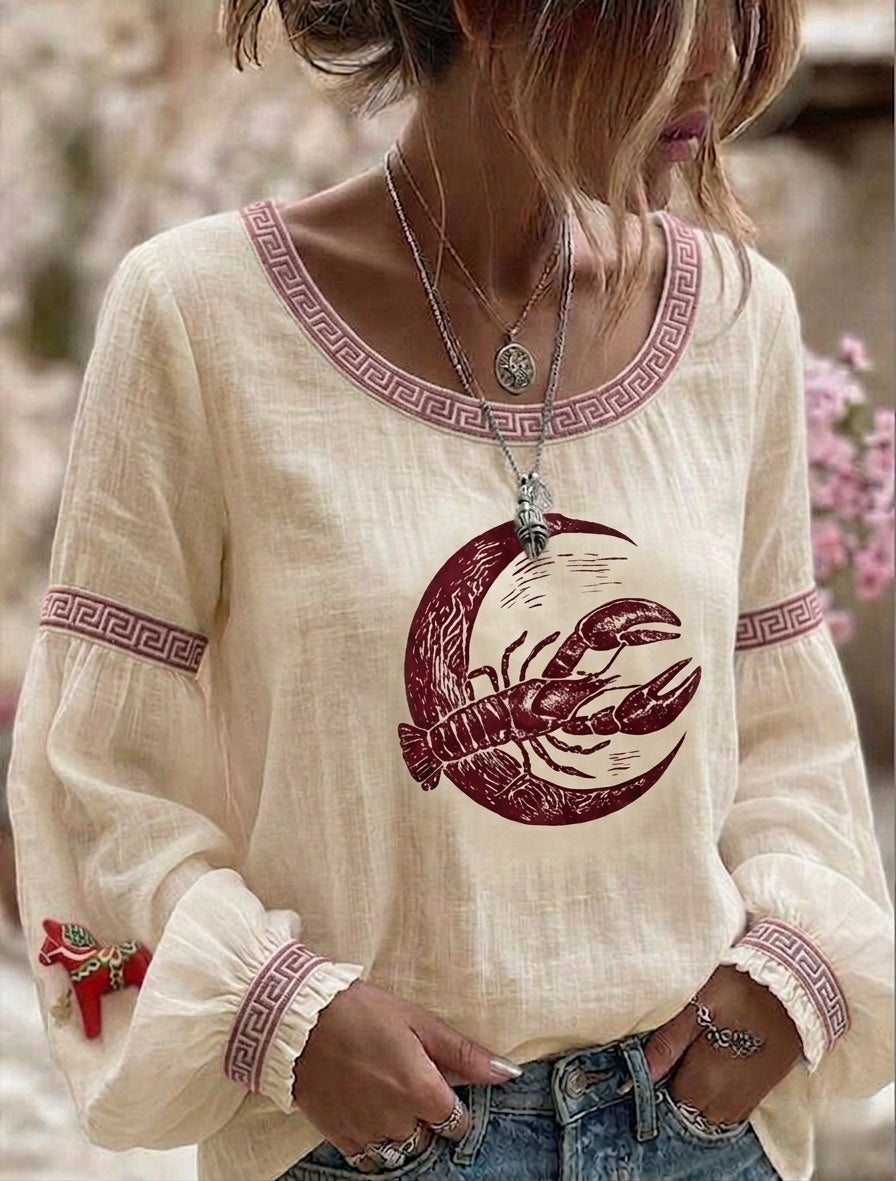 Kvinnor Retro Swedish hummer Festival Print Topp