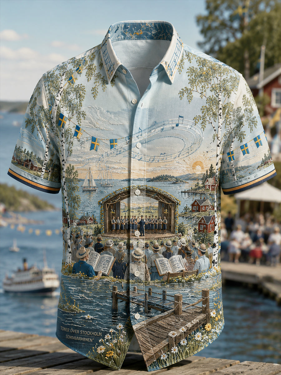 Mäns Sverige Allsång på Skansen Casual skjorta Kort ärm