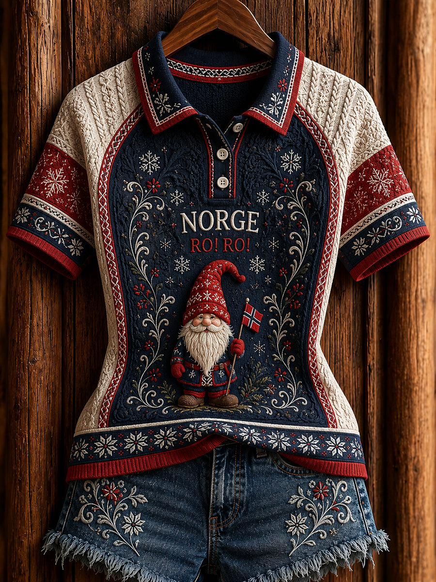 Retro norsk RO! RO! Nisse Patchwork Uformelt Poloskjorte