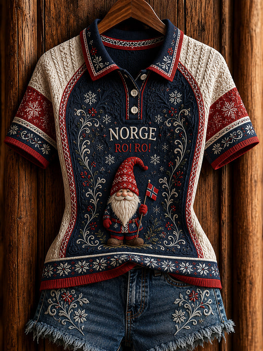 Retro norsk RO! RO! Nisse Patchwork Uformelt Poloskjorte