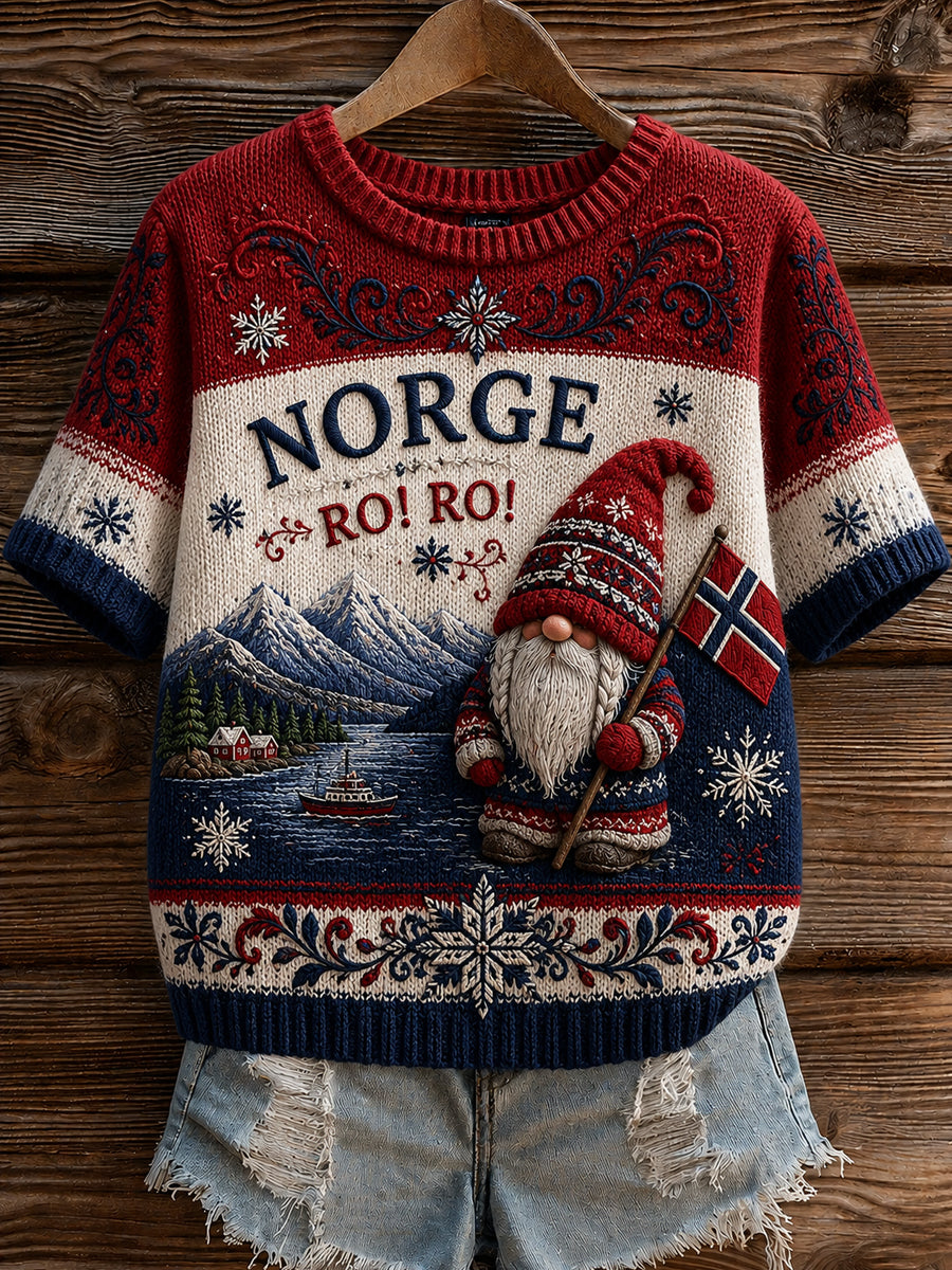 Retro norsk nisse-rutete klassisk hverdags-T-skjorte