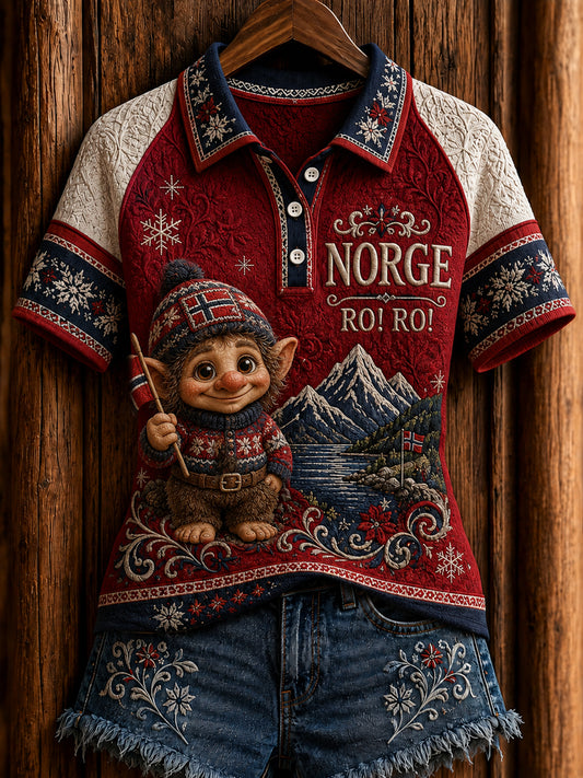 Retro norsk troll-lappestil uformell poloskjorte