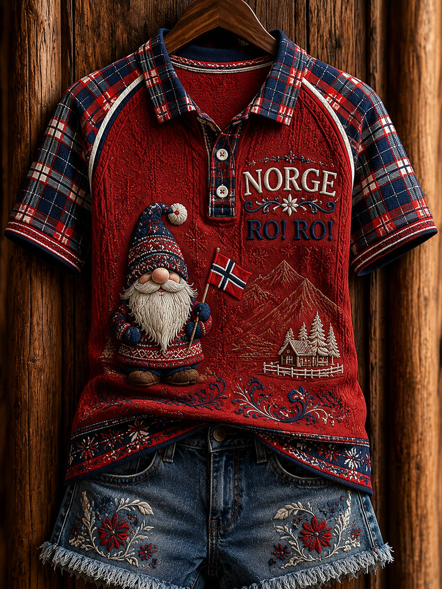 Retro norsk nisse skakrute-lappetøy uformell poloskjorte