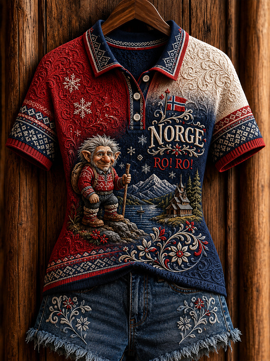 Retro norsk trollgradiert avslappet poloskjorte