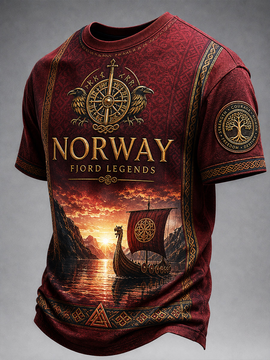 T-shirt med Vintage norsk vikingScandinavianNordisk-stil kunst print
