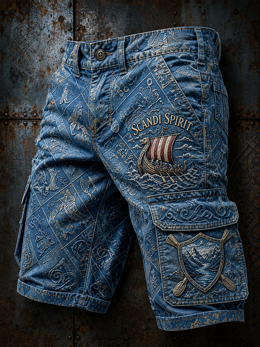 Uformelle shorts med vintage norsk viking- og skandinavisk-nordisk stil kunsttrykk