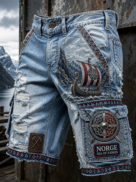 Uformelle shorts med vintage norsk viking- og skandinavisk-nordisk stil kunsttrykk