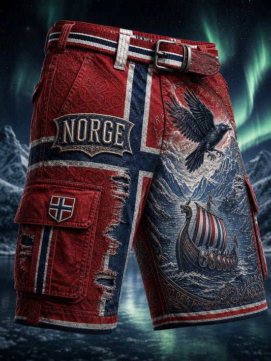 Tilføyelseshorts med vintage norsk vikingScandinavianNordisk-stil kunst print