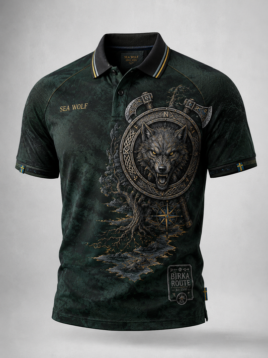 Herrpolotröja med svensk vikingmotiv