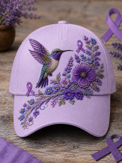 Unisex Purple Floral & Hummingbird Skriv ut Alzheimers medvetenhet Support Hat