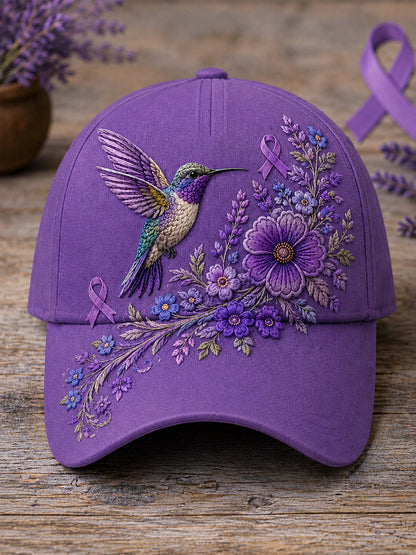 Unisex Purple Floral & Hummingbird Skriv ut Alzheimers medvetenhet Support Hat