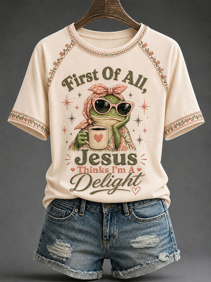 Kvinnors 'Jesus tycker att jag är en fröjd' Tryckt Casual T-shirt