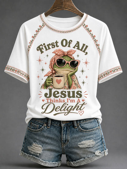 Kvinnors 'Jesus tycker att jag är en fröjd' Tryckt Casual T-shirt