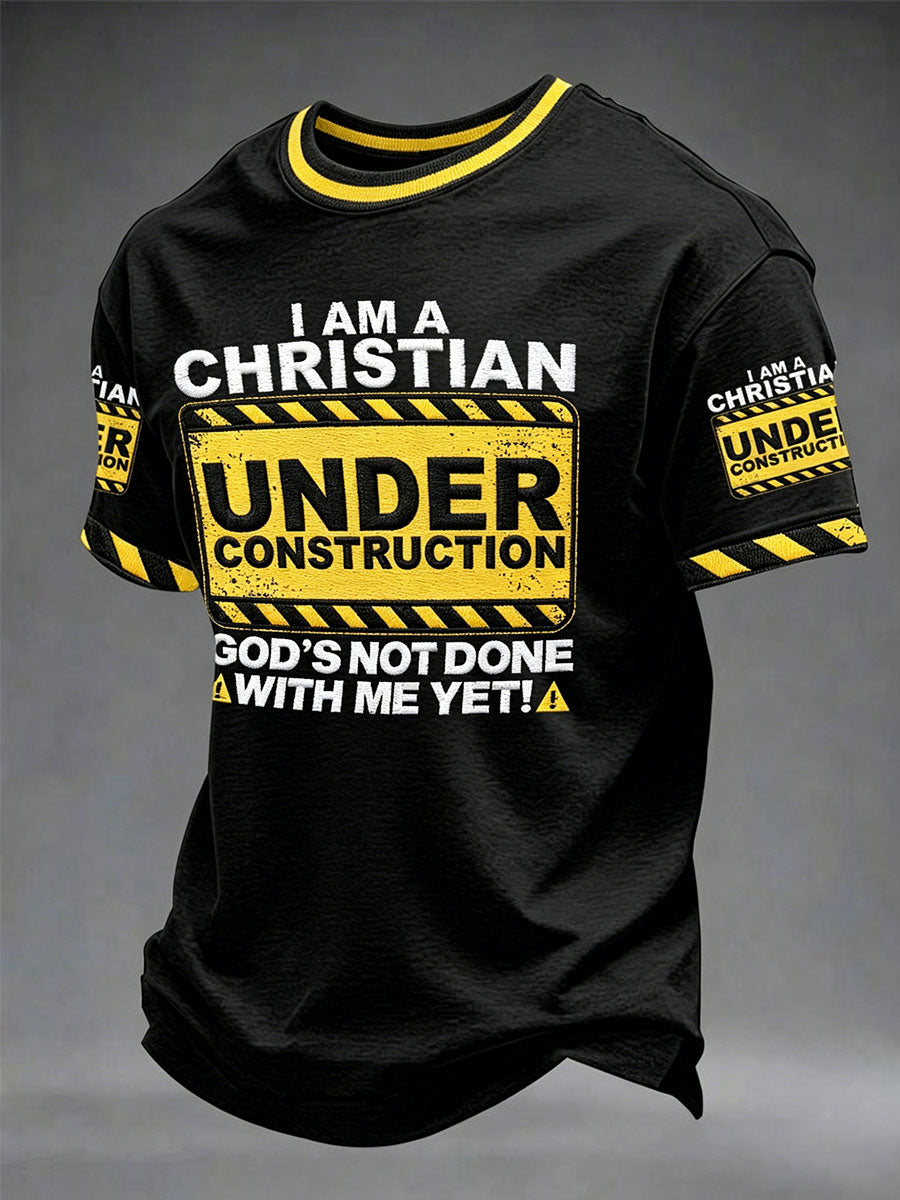 Mäns “Jag är en Christain under konstruktion Guds inte gjort med mig ännu ”Print Casual Unisex T-shirt
