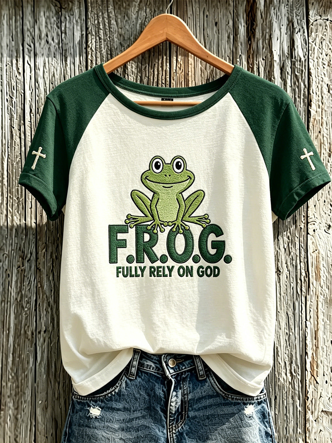 Kvinnors tro mönster tryckt fritid rund hals kort ärm T-shirta
