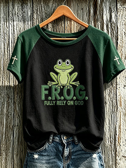 Kvinnors tro mönster tryckt fritid rund hals kort ärm T-shirta
