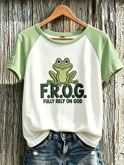 Kvinnors tro mönster tryckt fritid rund hals kort ärm T-shirta