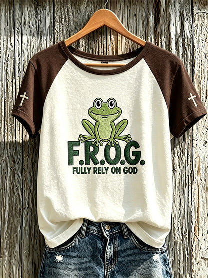 Kvinnors tro mönster tryckt fritid rund hals kort ärm T-shirta