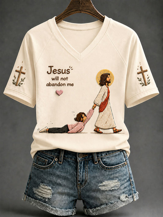 Kvinnors “Jesus kommer inte att överge mig” Faith Skriv ut Casual T-shirt