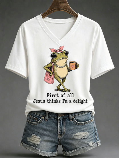 Kvinnlig tryckt vardagströja med texten ”Jesus Thinks I'm A Delight”