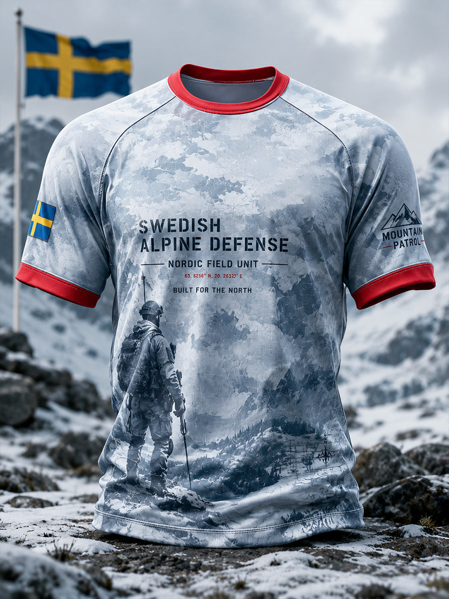 Herrtröja med korta raglanärmar och kamouflagemönster i militärstil