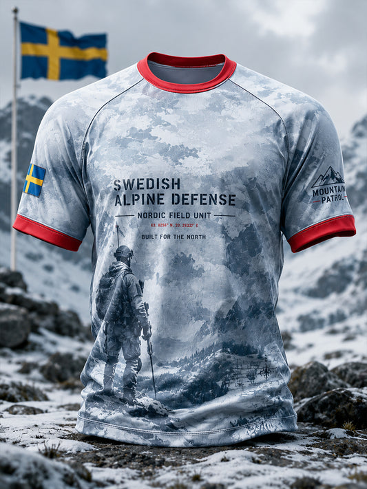 Herrtröja med korta raglanärmar och kamouflagemönster i militärstil