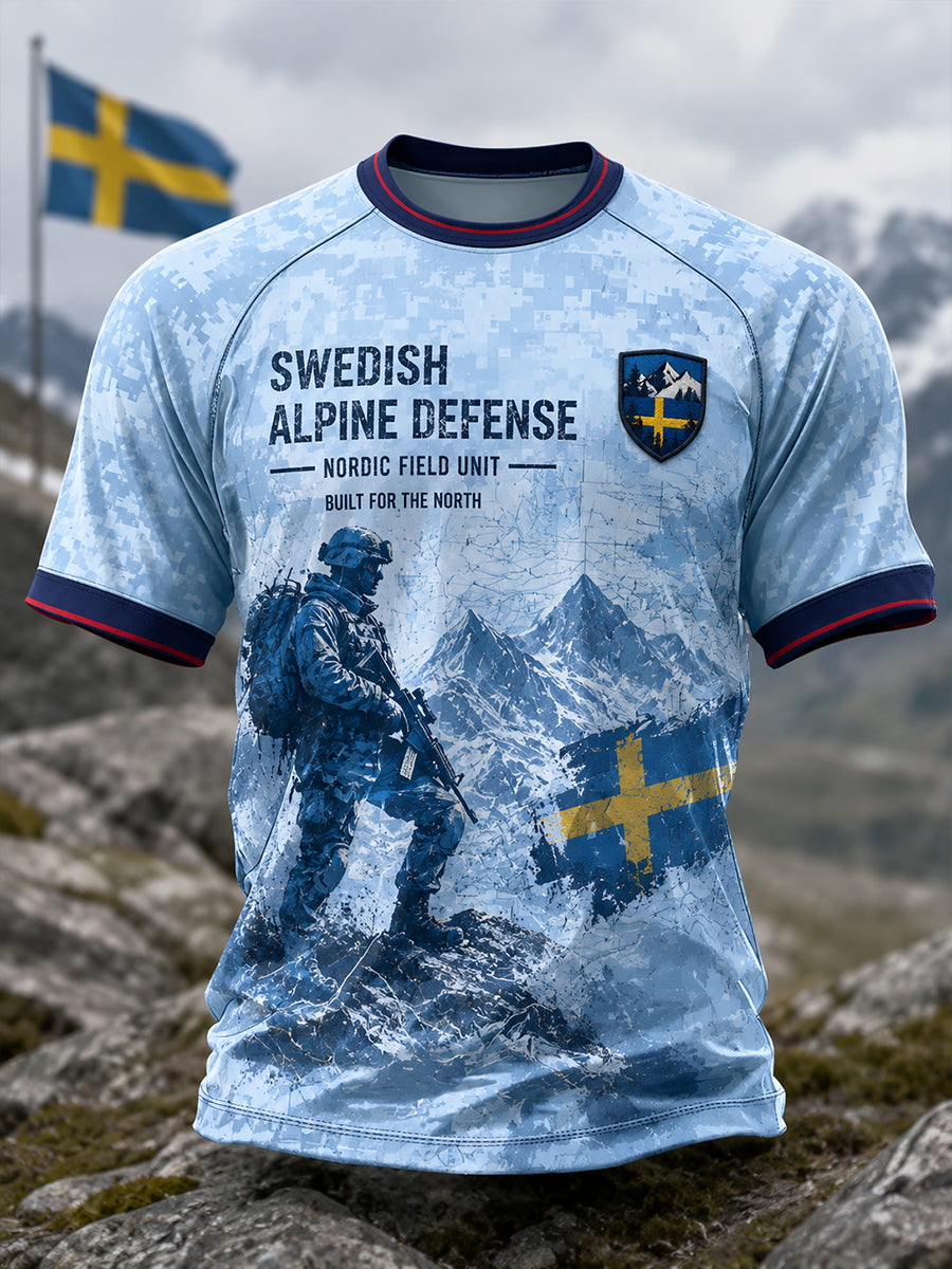 Herrtröja med korta raglanärmar och kamouflagemönster i militärstil