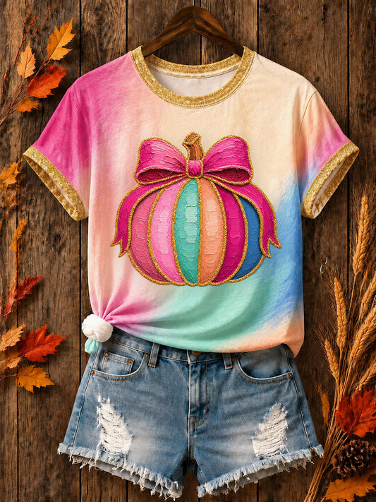 Kvinnors färgglada pumpa T-shirts