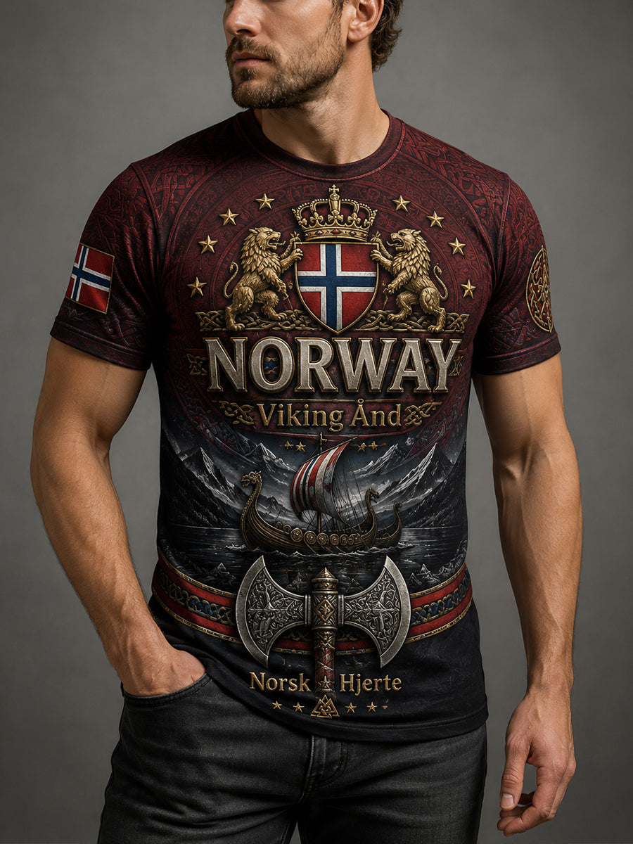 Kulturtrykk på T-skjorte til minne om Herrens Olavs dag for menn