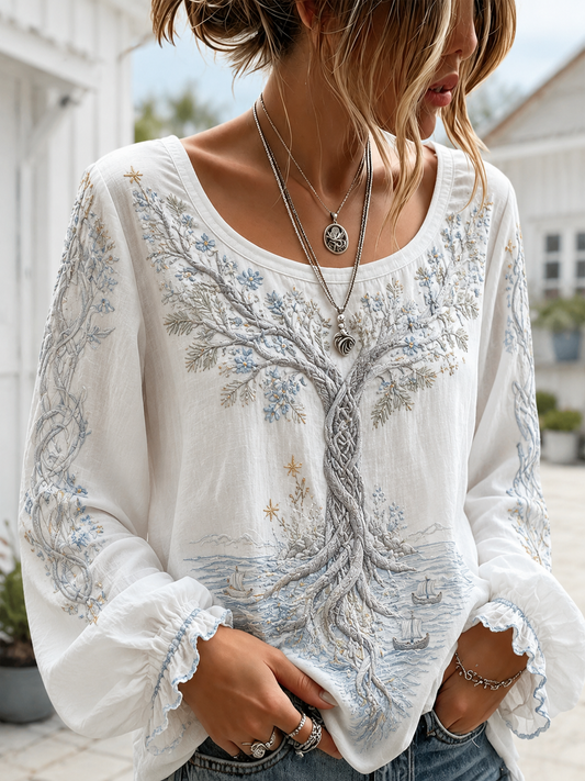 Kvinnors vikingar bomulls-Linen-skjorta