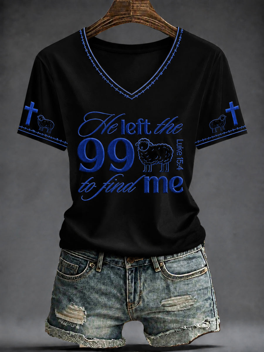 Kvinnors tro tryckt V-hals T-shirt