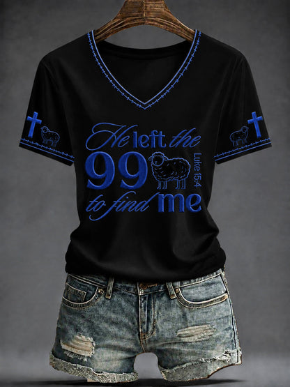 Kvinnors tro tryckt V-hals T-shirt