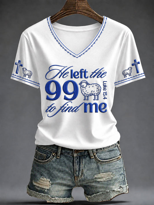 Kvinnors tro tryckt V-hals T-shirt