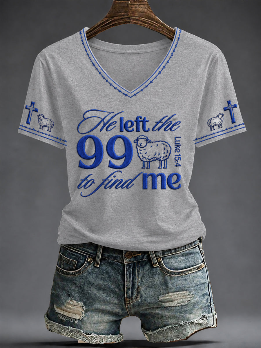 Kvinnors tro tryckt V-hals T-shirt