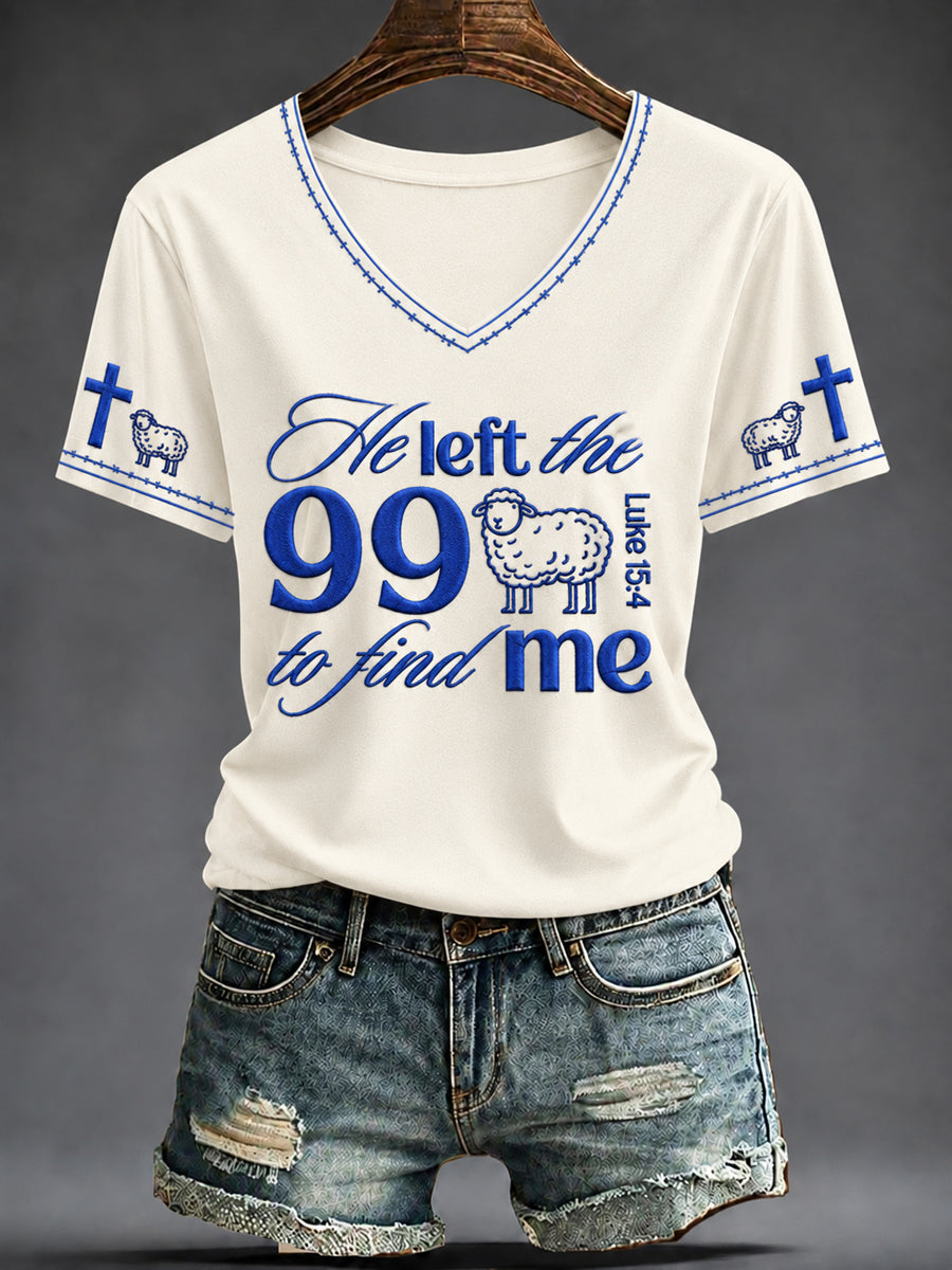 Kvinnors tro tryckt V-hals T-shirt