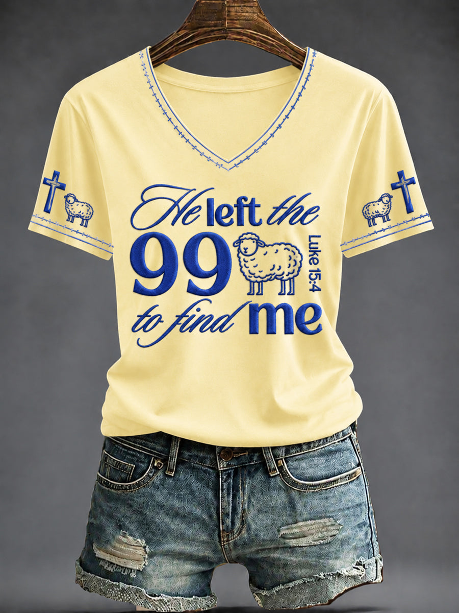Kvinnors tro tryckt V-hals T-shirt