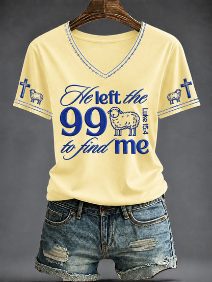 Kvinnors tro tryckt V-hals T-shirt