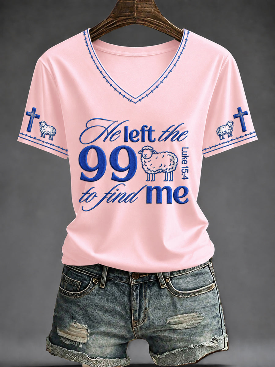 Kvinnors tro tryckt V-hals T-shirt