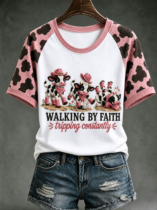 Kvinnors vandring genom tro Tipping ständigt rund hals Kort ärm T-shirt