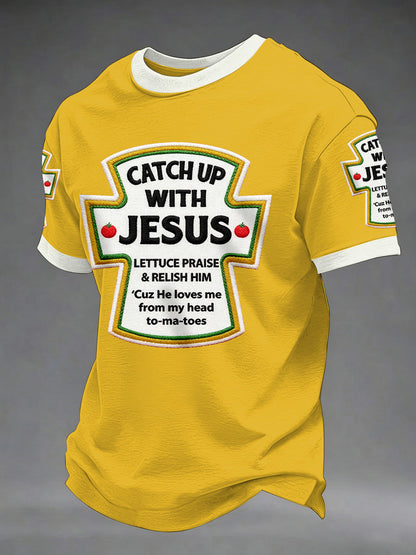 Mäns komma upp med Jesus Print Casual Tee