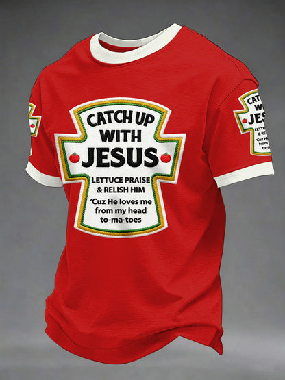 Mäns komma upp med Jesus Print Casual Tee