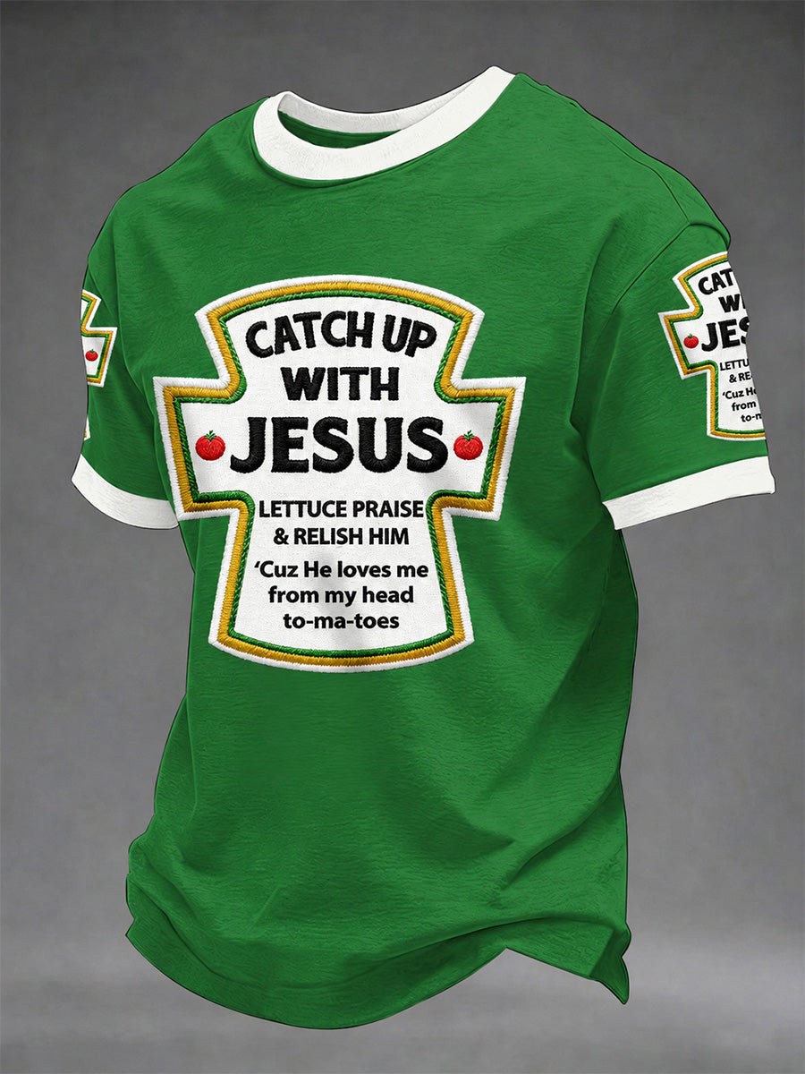 Mäns komma upp med Jesus Print Casual Tee